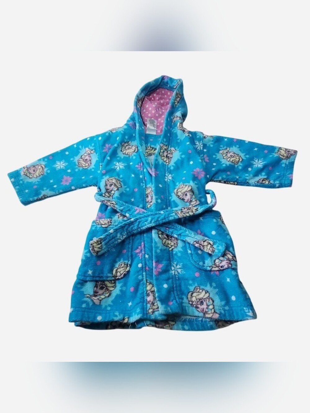 Disney Frozen Bathrobe Girls 4T Kids Blue Elsa Belted Sleepwear Robe Cotton